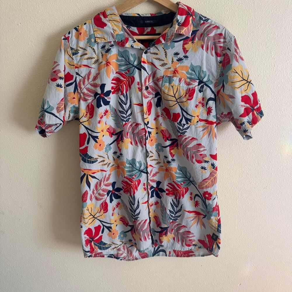 Roark Desert Tropics Colorful Cotton Woven Short Sleeve Button Up Shirt Medium